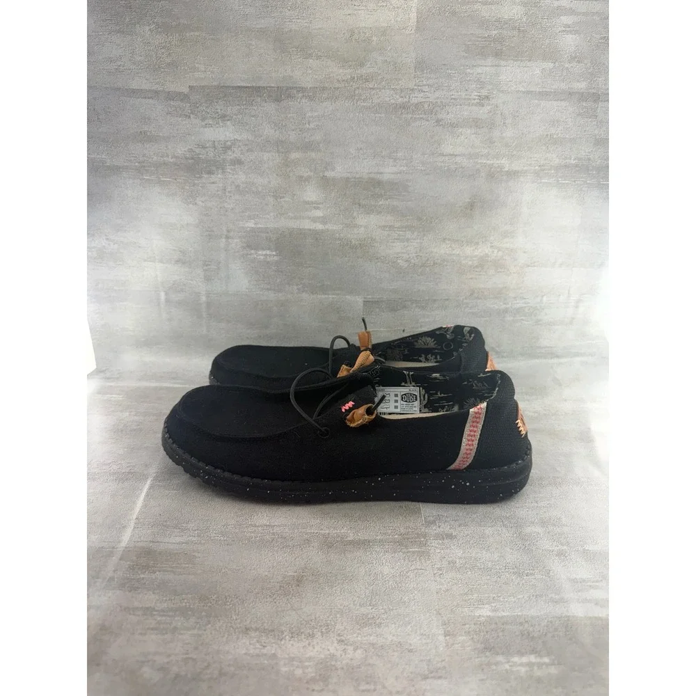 Hey Dude Wendy Washed Black Canvas Slip On Loafers Shoes Women Sz US 9 40297-001